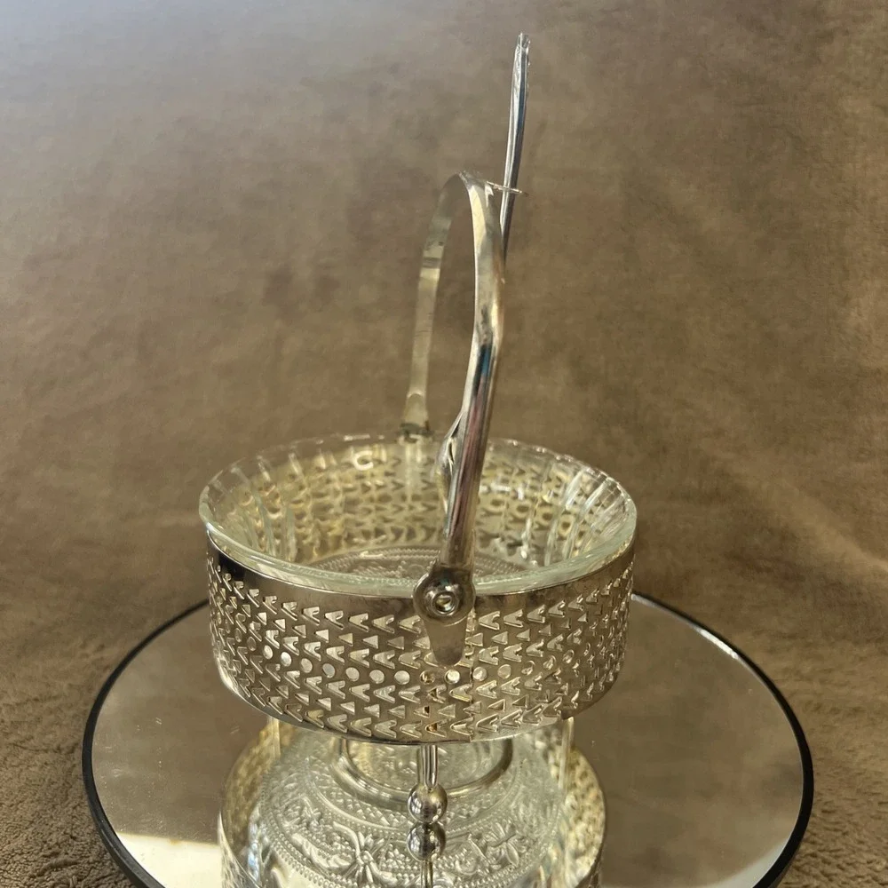 Vintage Glass Relish/Jelly Dish with Stand & 1847‎ Rogers Bros Daffodil Spoon